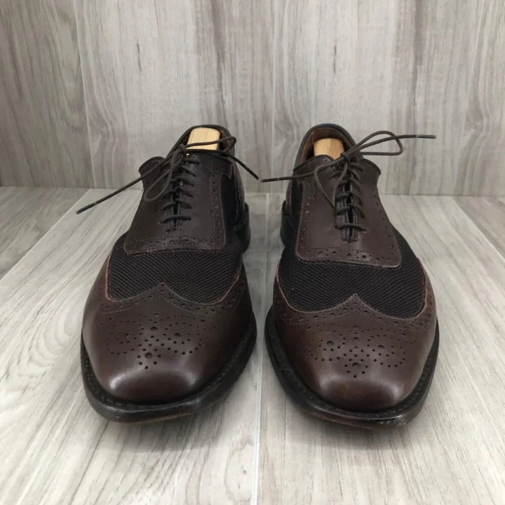 Allen Edmonds Shoes Mens 10D Strawfut Brown Leather Mesh Lace Up Oxfords